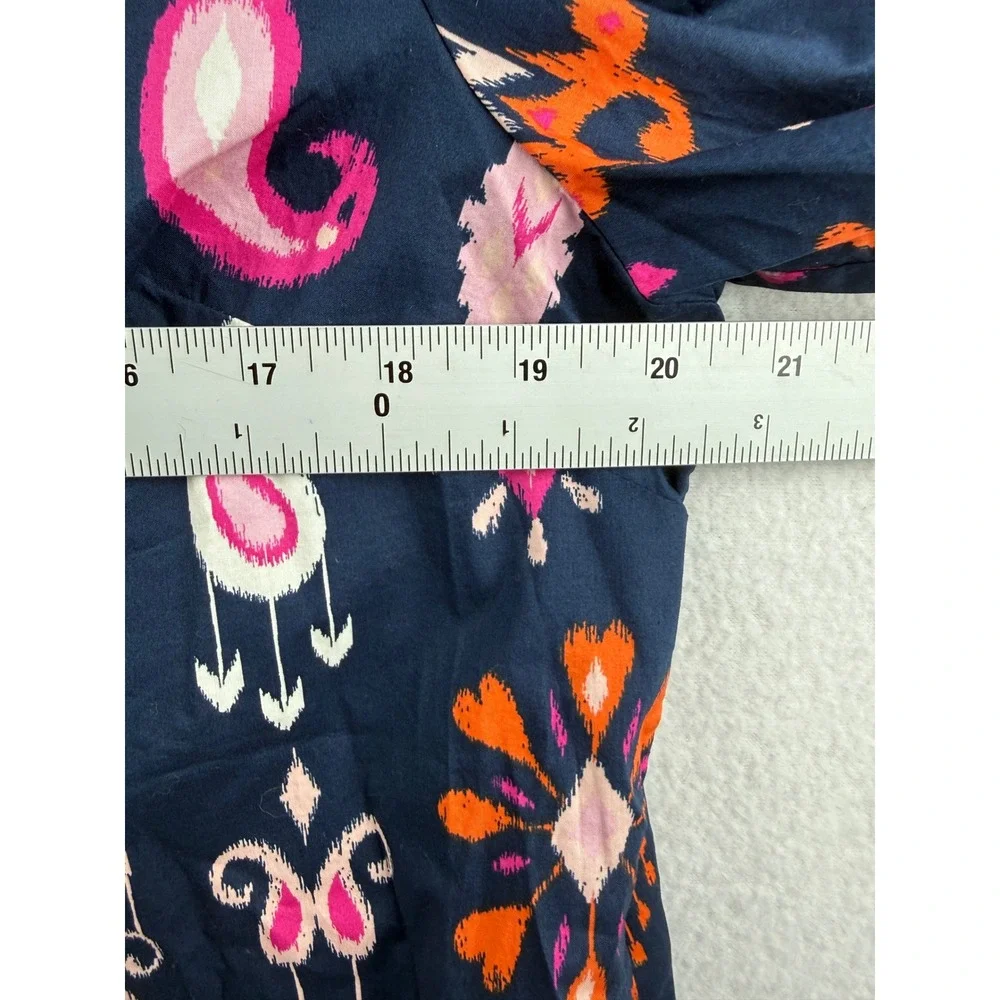 Talbots Petite XLP Navy Blue Ikat Paisley Cotton Button Up Shirt Long Sleeve - Picture 5 of 8